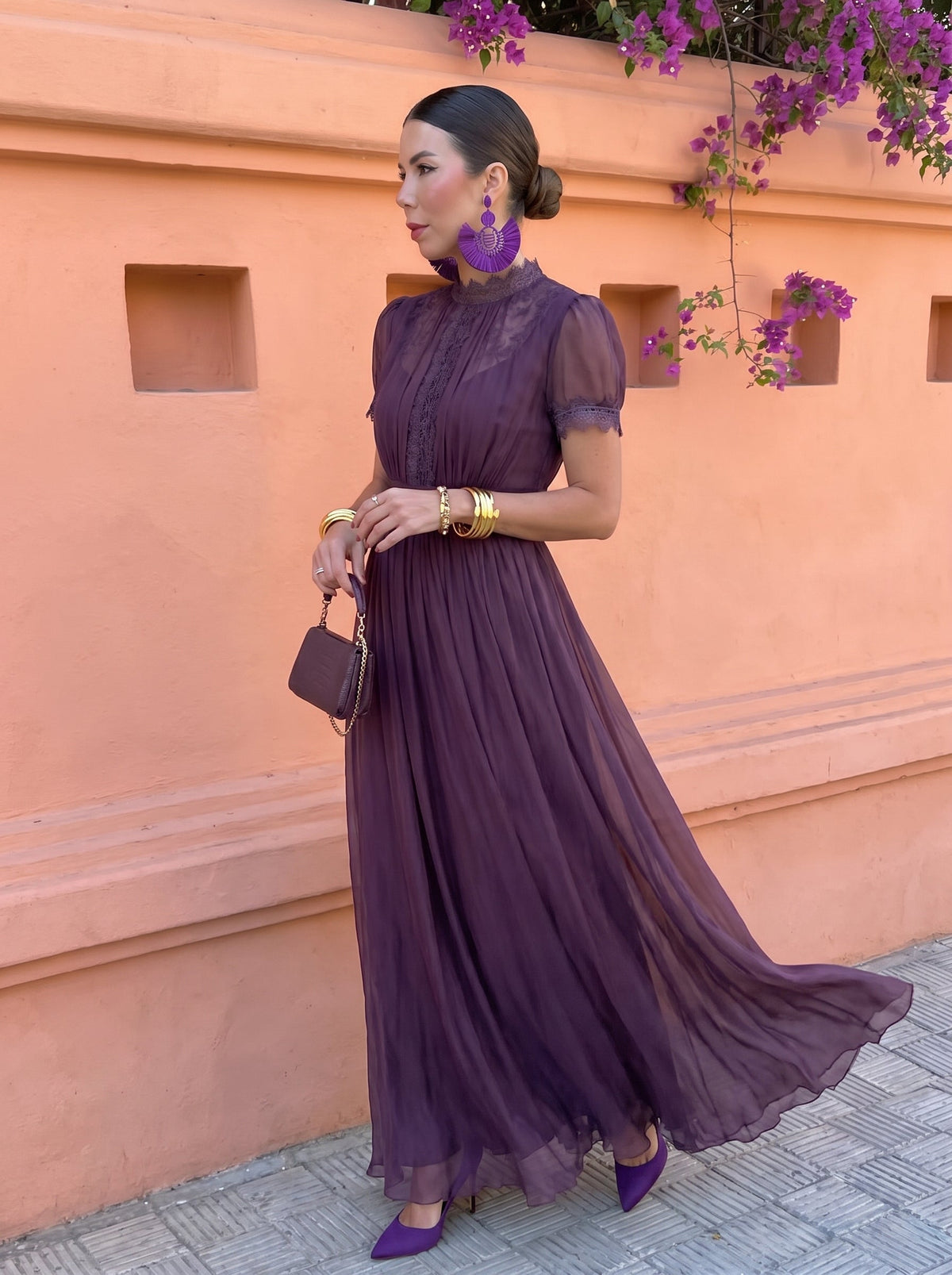 Vestido largo de gasa Cayetana