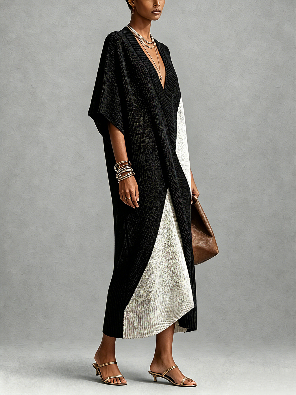 Nuria | Vestido midi en ébano y marfil