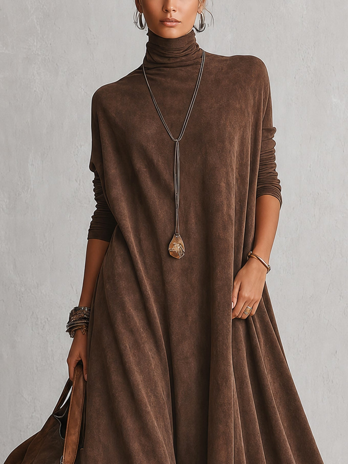 Vestido largo efecto ante con bajo de encaje Pía — vista 5