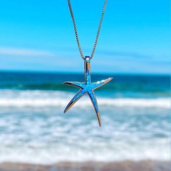 Collar de ópalo azul y estrella de mar