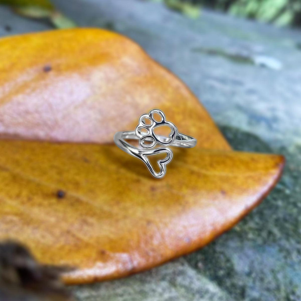 Anillo de huella y corazón en acero inoxidable