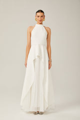 Vestido largo con cuello halter y capas de Inés