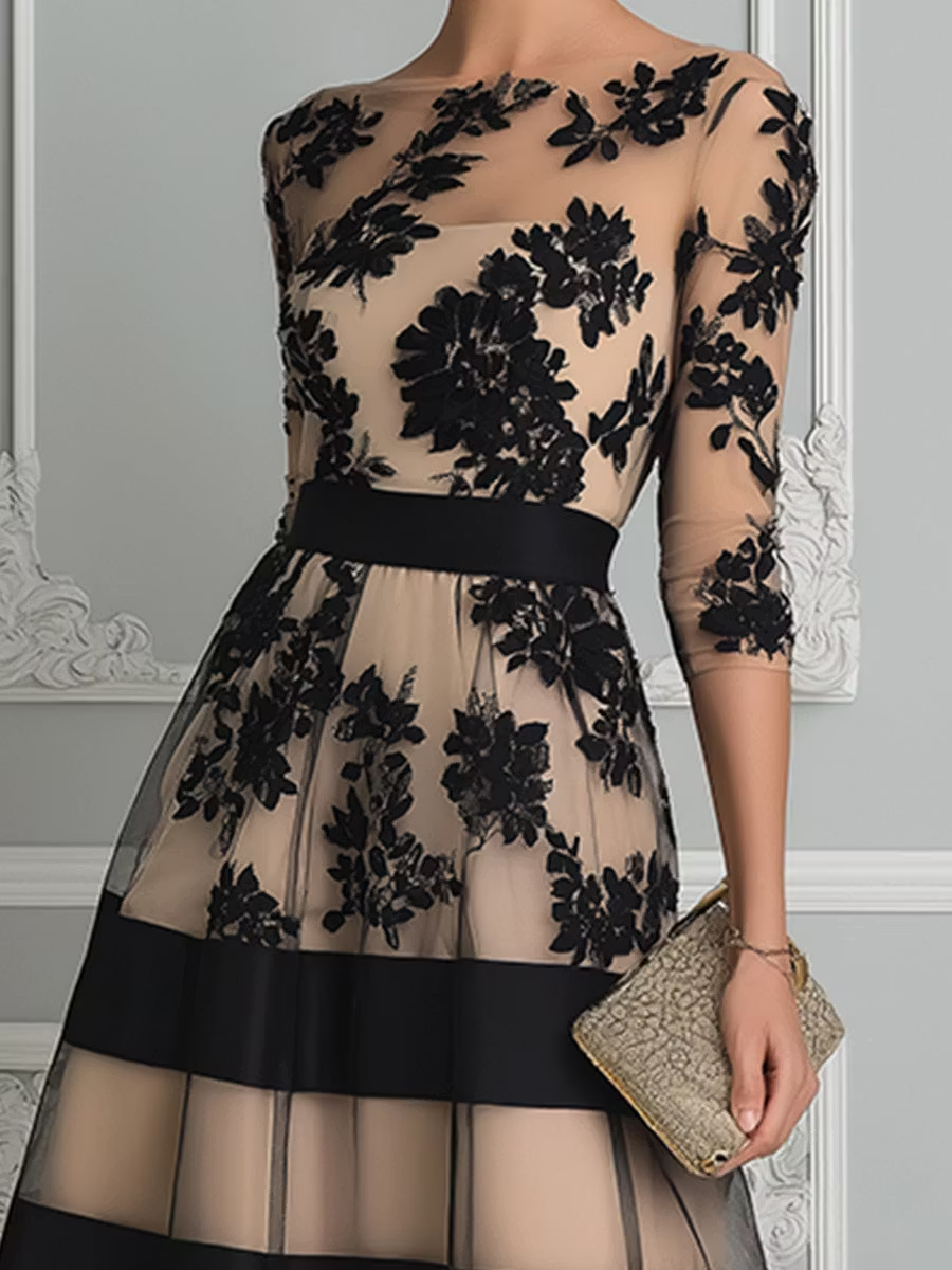 Noa | Vestido midi de encaje negro