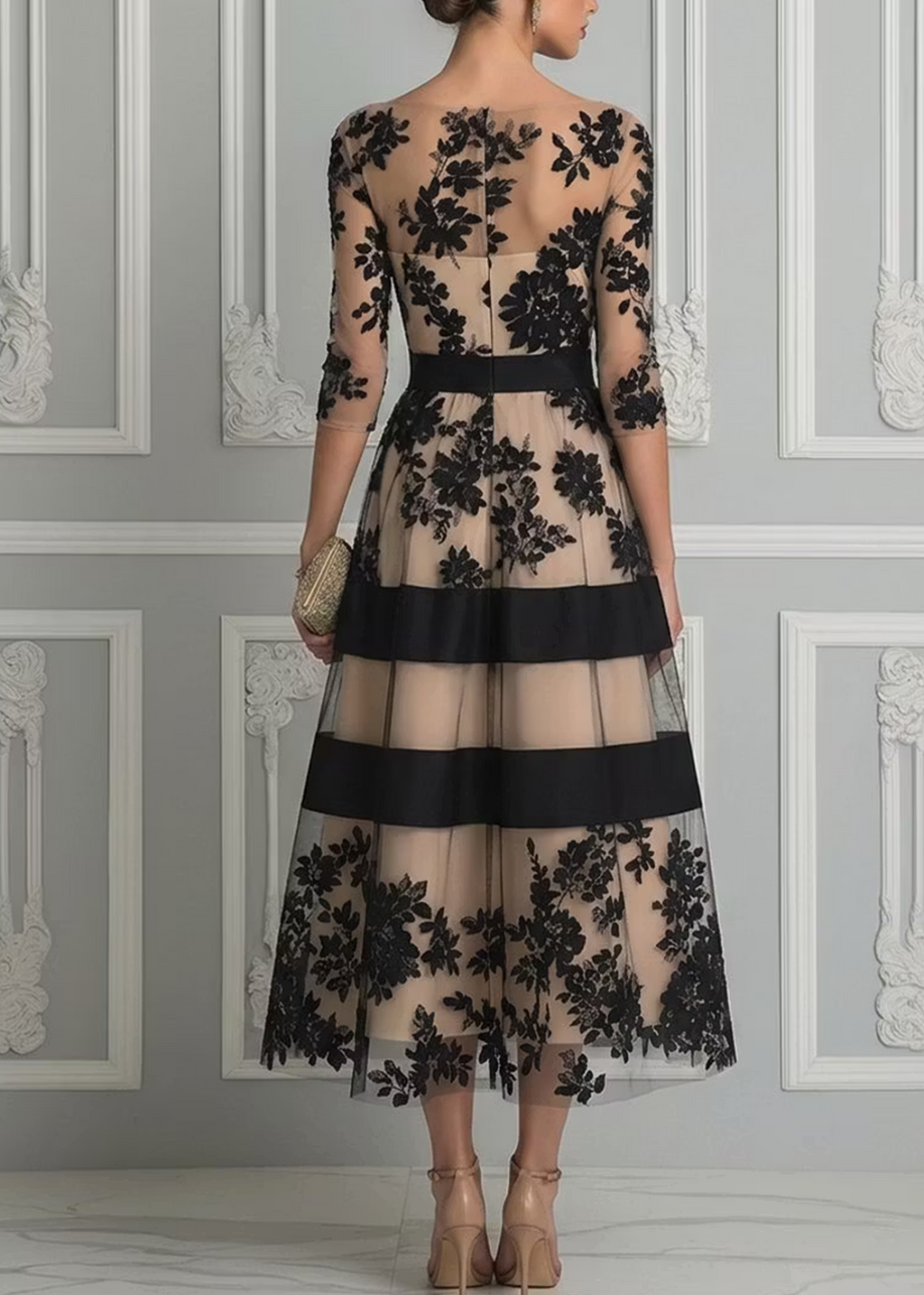Noa | Vestido midi de encaje negro