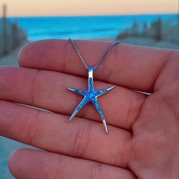 Collar de ópalo azul y estrella de mar