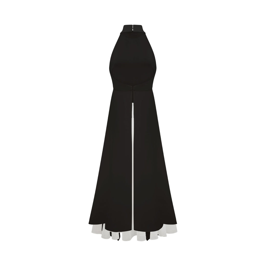 Vestido largo con cuello halter y capas de Inés