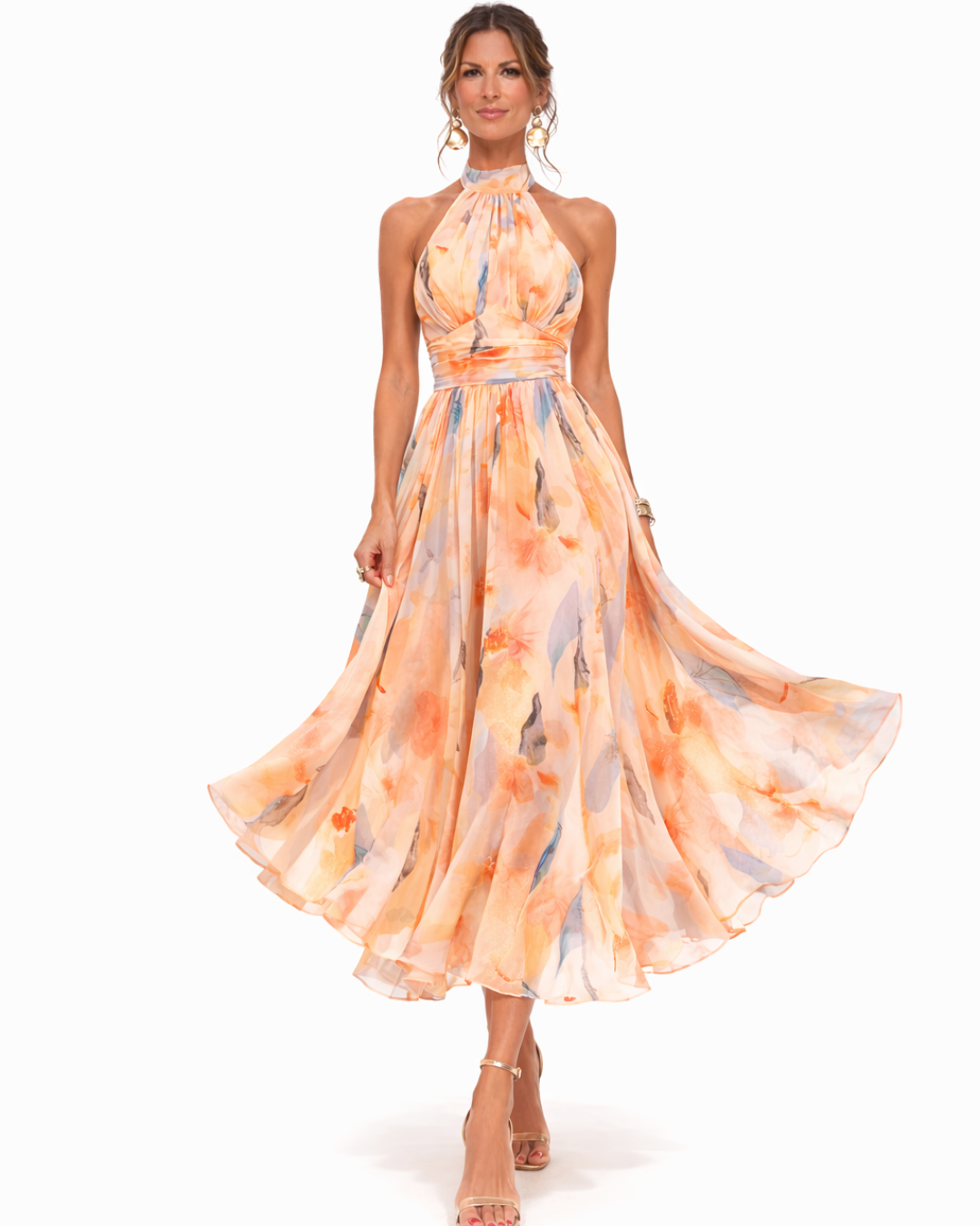 AURORA | VESTIDO CON CUELLO AMERICANO Y ESTAMPADO DE ACUARELA