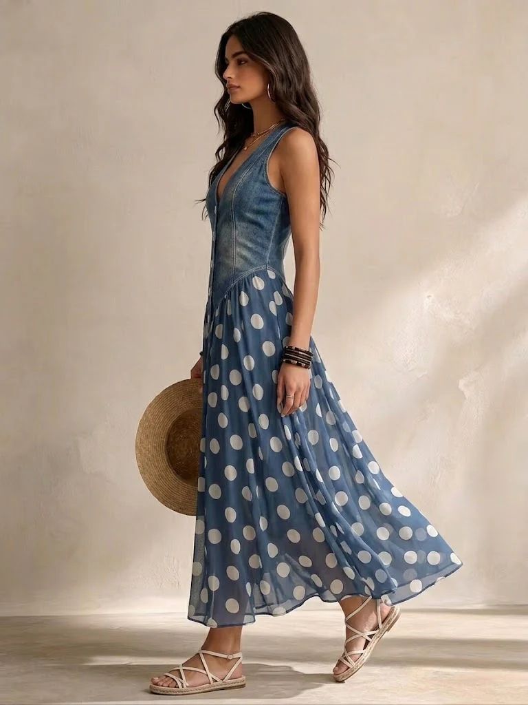 Bianca | Vestido midi de gasa con lunares