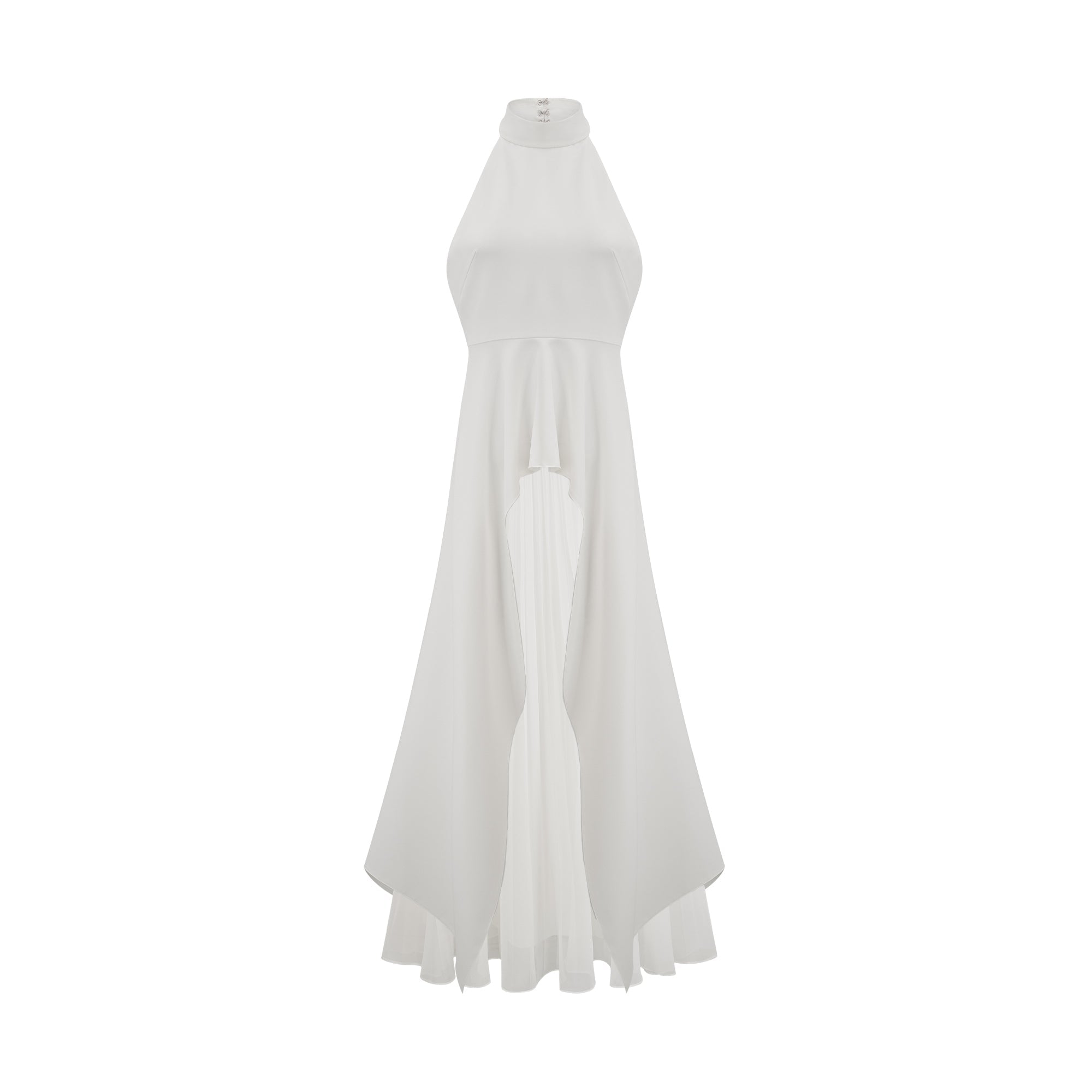 Vestido largo con cuello halter y capas de Inés