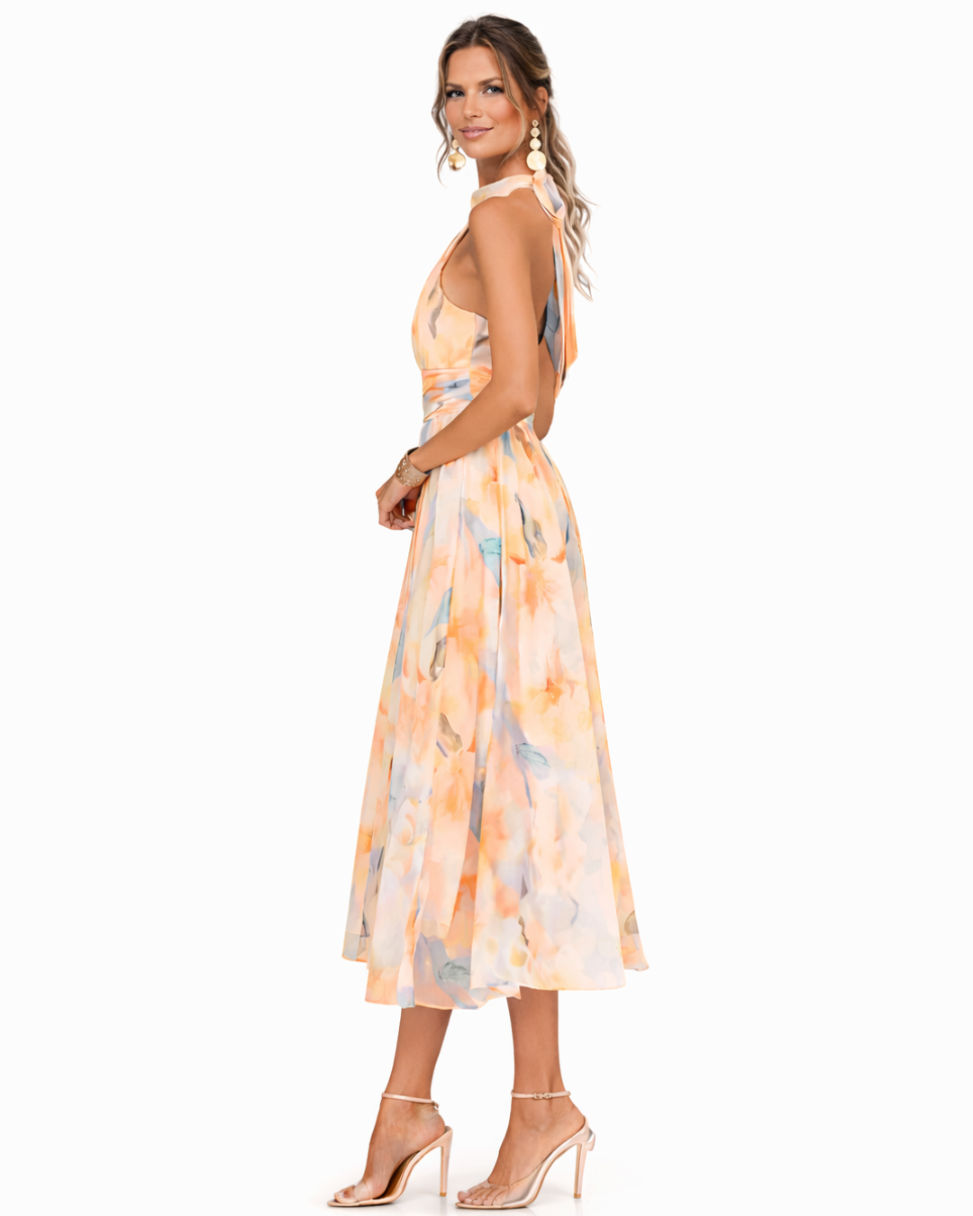 AURORA | VESTIDO CON CUELLO AMERICANO Y ESTAMPADO DE ACUARELA