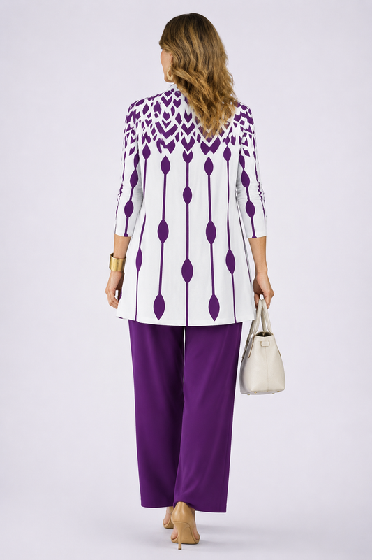 Eliana | Conjunto de mujer 3 piezas morado y blanco