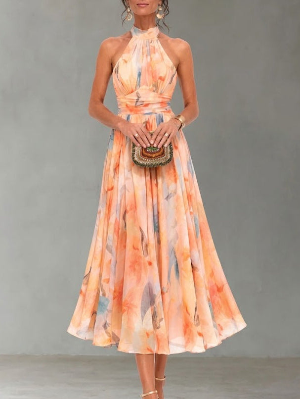 AURORA | VESTIDO CON CUELLO AMERICANO Y ESTAMPADO DE ACUARELA