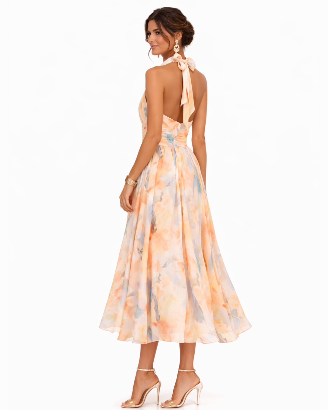 AURORA | VESTIDO CON CUELLO AMERICANO Y ESTAMPADO DE ACUARELA