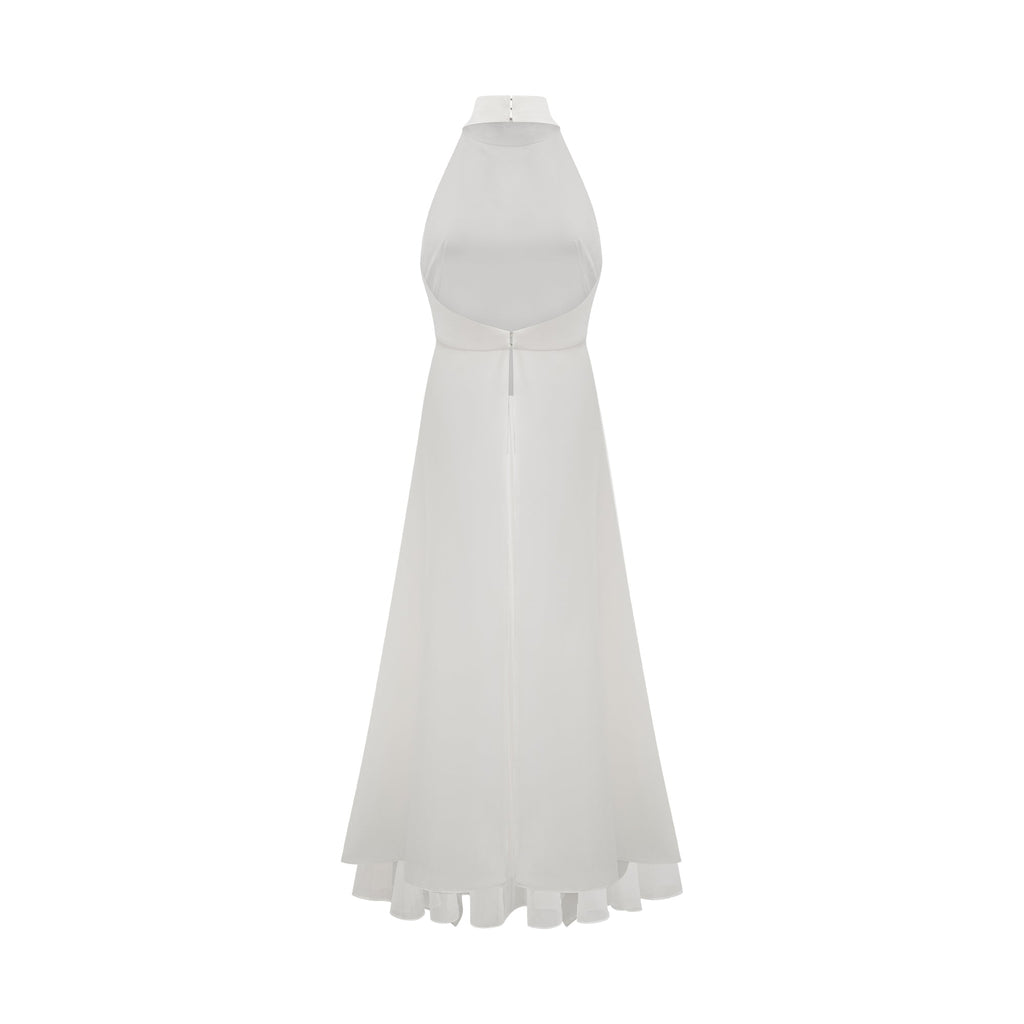 Vestido largo con cuello halter y capas de Inés