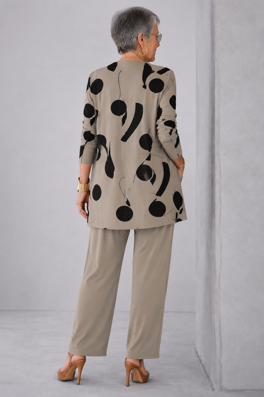 Silvia | Conjunto de mujer 3 piezas topo con estampado negro