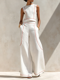 Clara | Conjunto blanco con top sin mangas y pantalones de pierna ancha