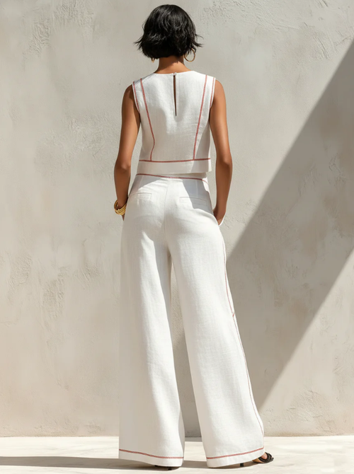Clara | Conjunto blanco con top sin mangas y pantalones de pierna ancha