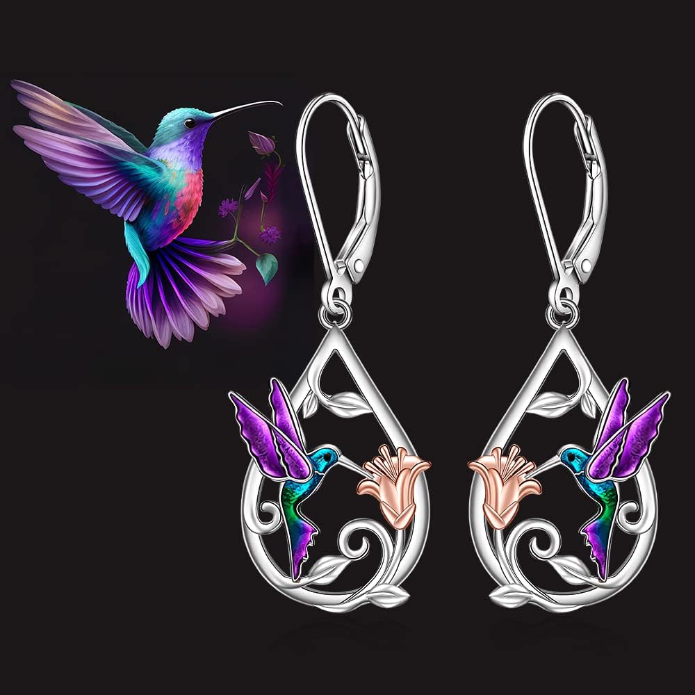 Collar de colibrí multicolor con pendientes