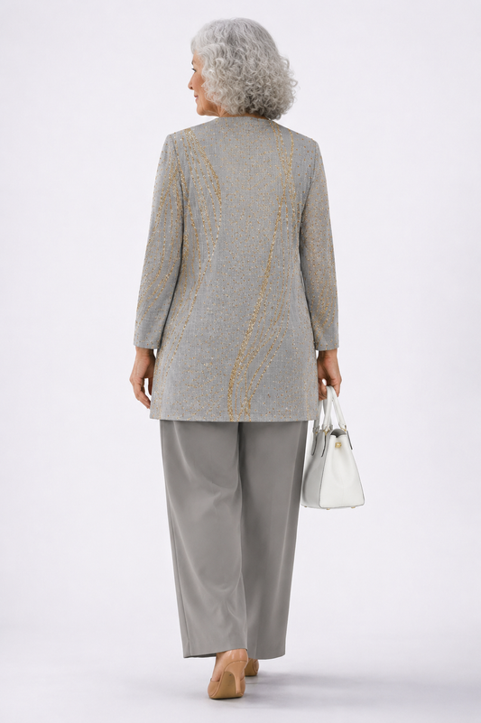 Allegra | Conjunto de mujer 3 piezas azul y mármol oro