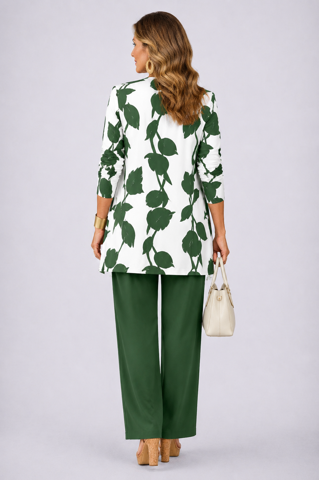 Brunella | Conjunto de mujer 3 piezas verde y blanco