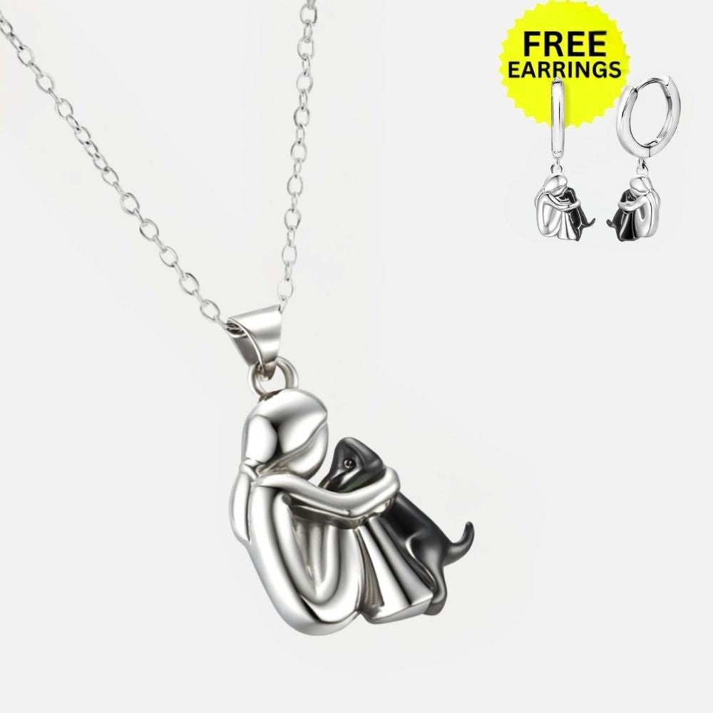 Collar colgante abrazo con pendientes a juego