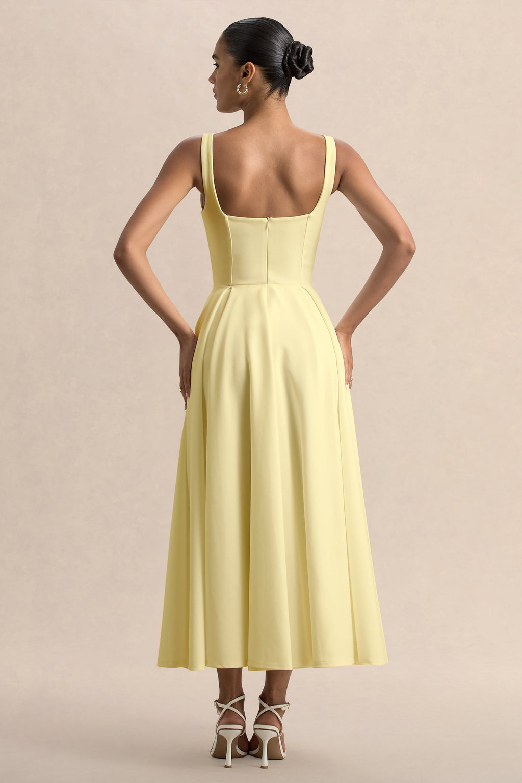 Parina | Vestido Midi Color Limón Con Tirantes Y Falda Con Volumen