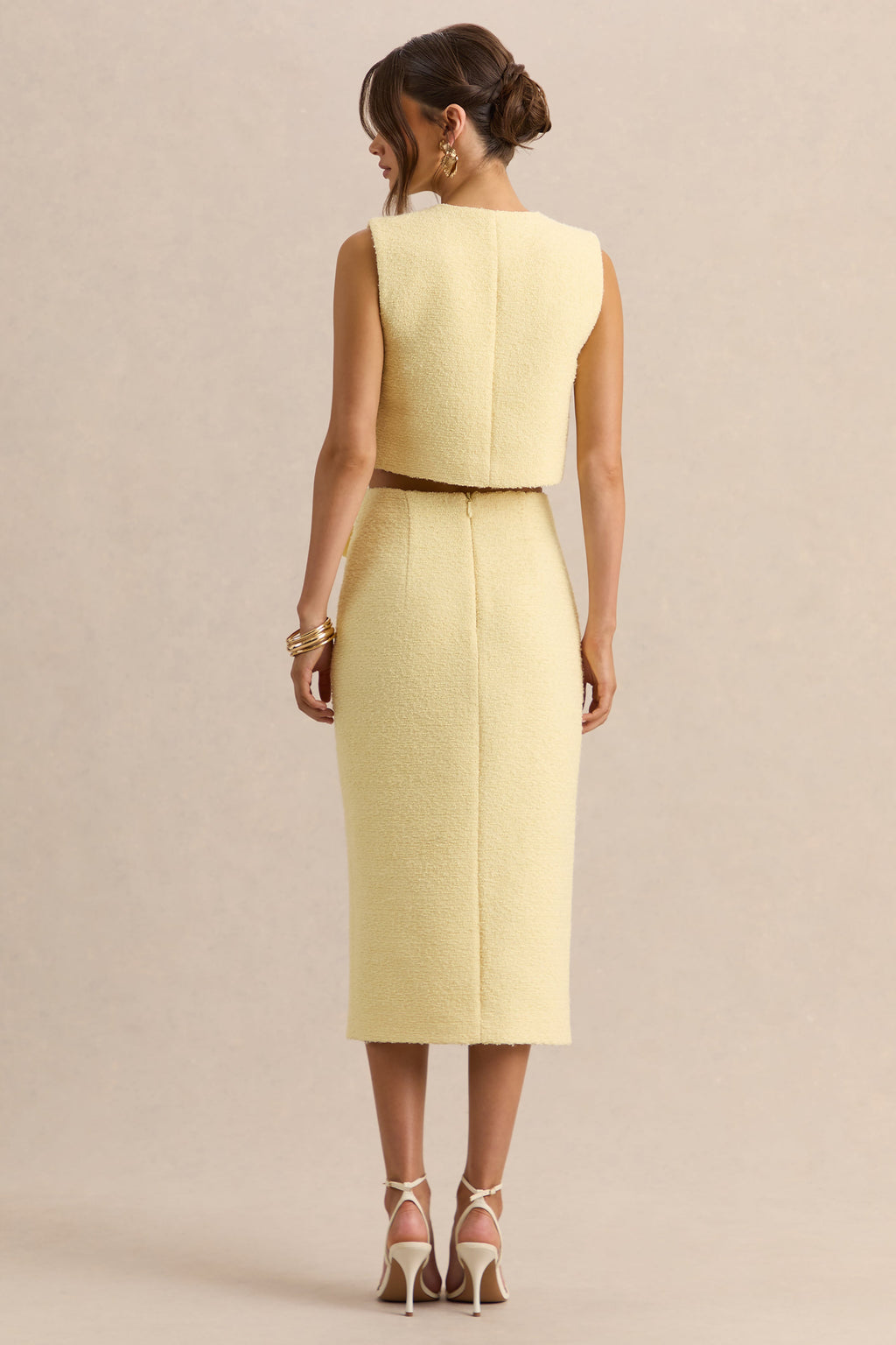 Glyra | Falda midi sastre color limón con detalle de botones