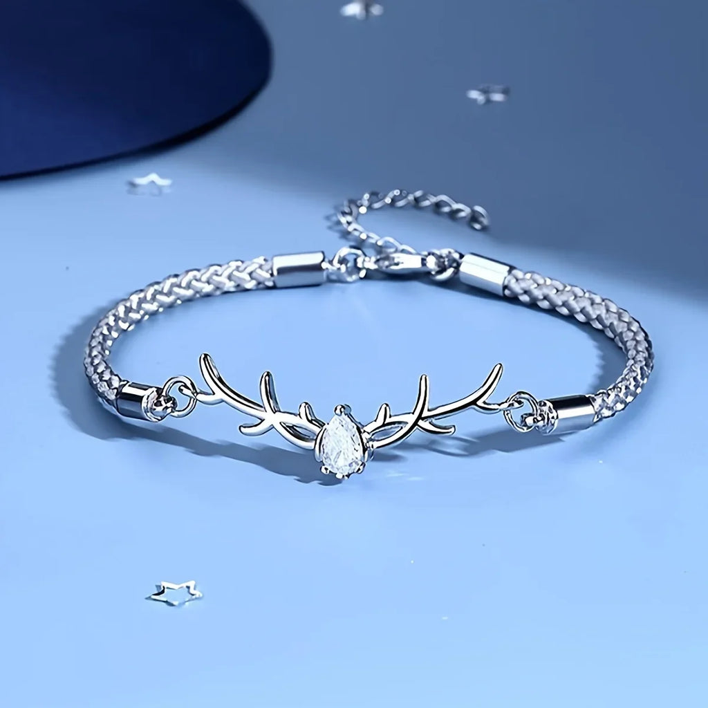 Pulsera de corazón en asta de ciervo con circón
