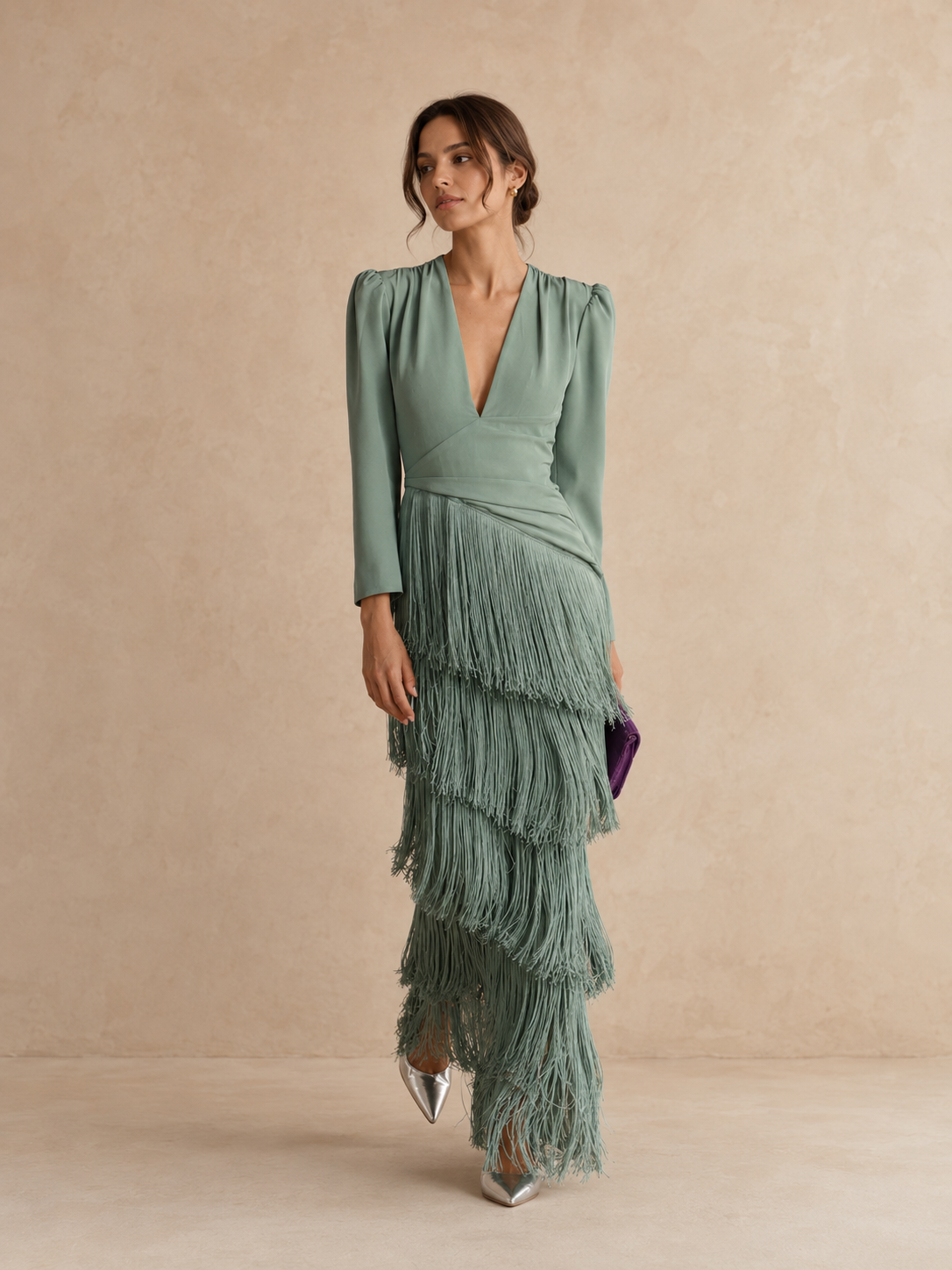 Vestido midi con flecos Alessia