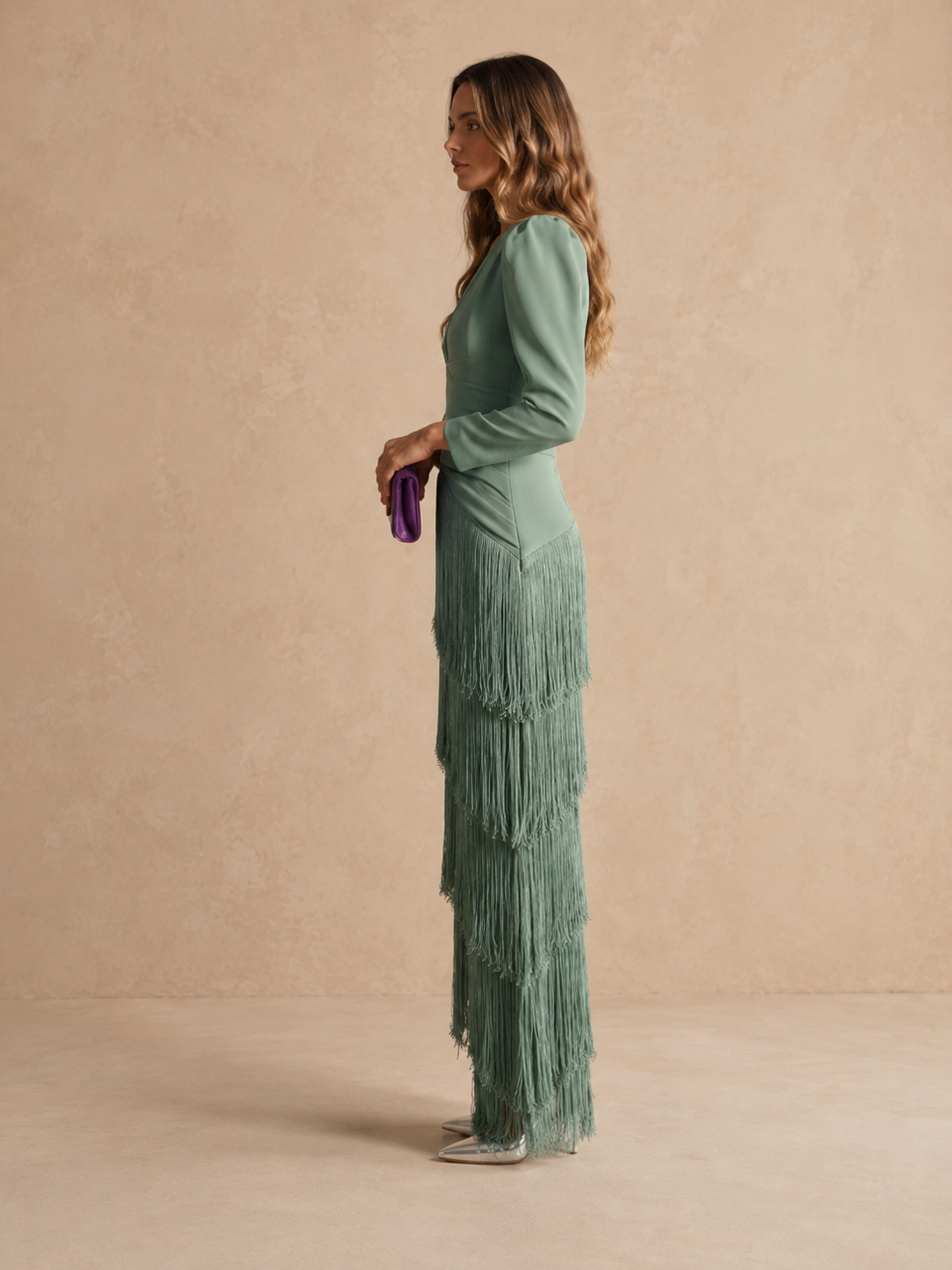 Vestido midi con flecos Alessia