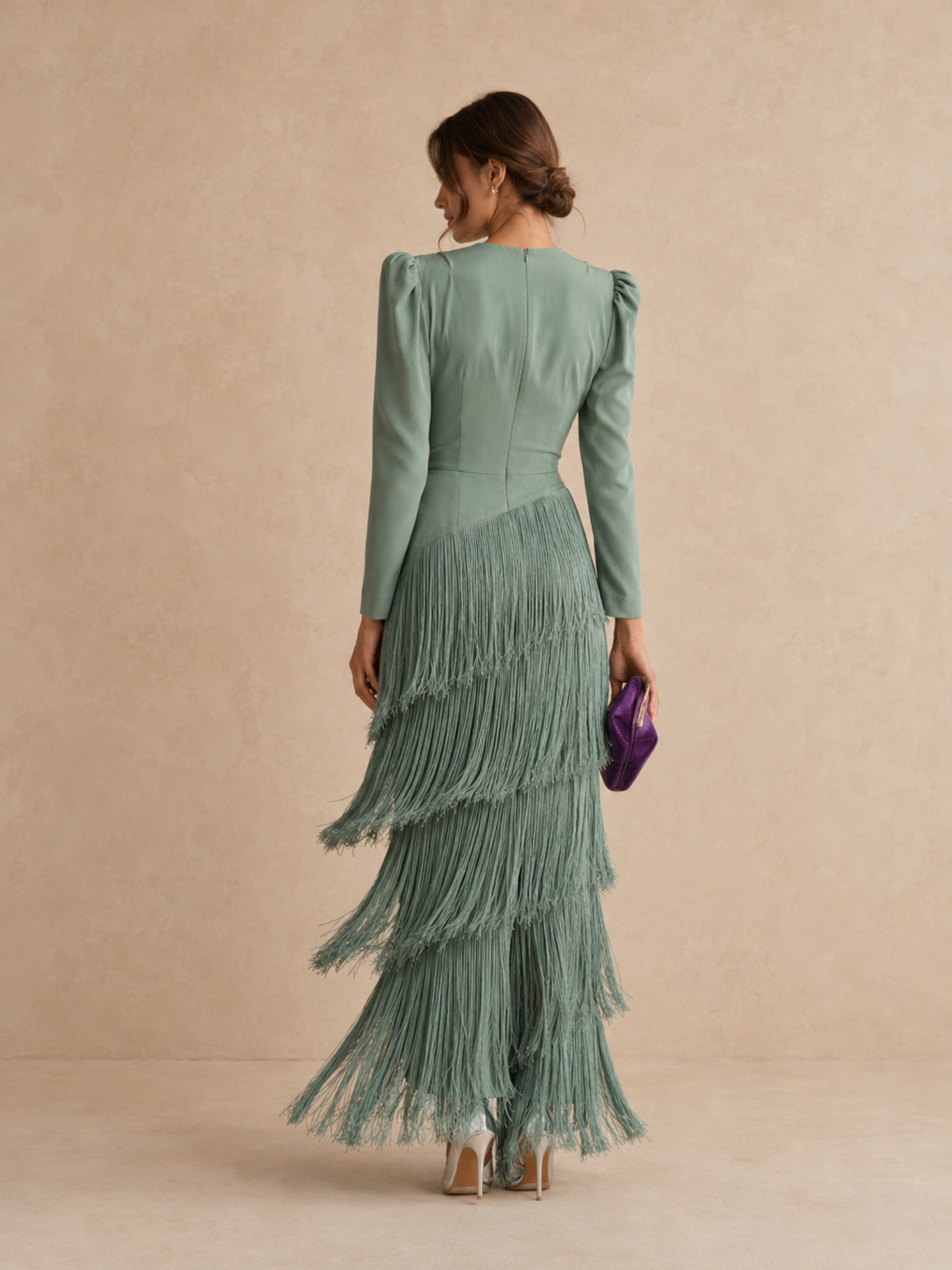 Vestido midi con flecos Alessia