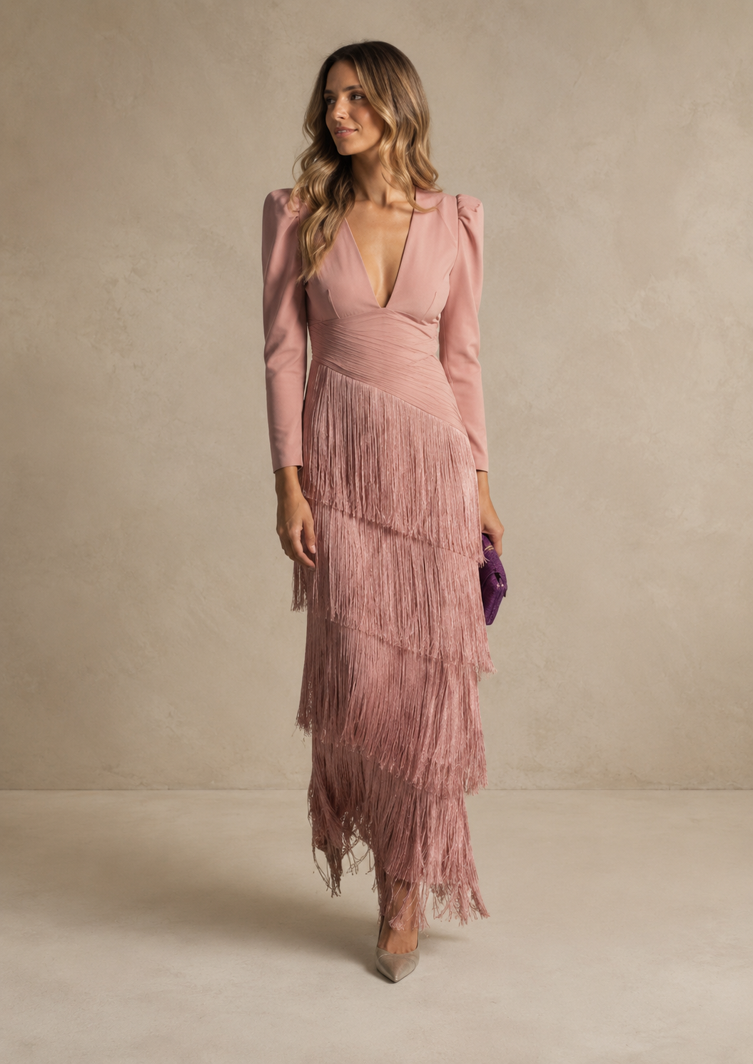 Vestido midi con flecos Alessia