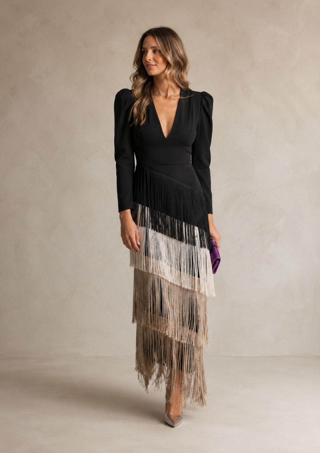 Vestido midi con flecos Alessia