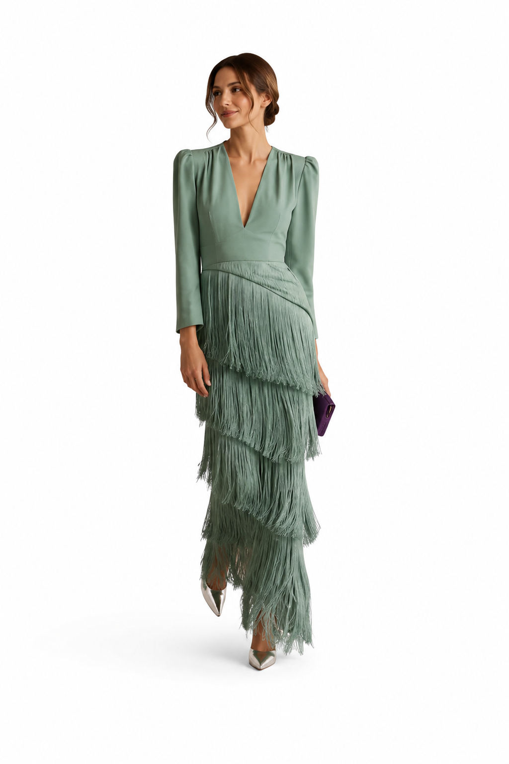Vestido midi con flecos Alessia