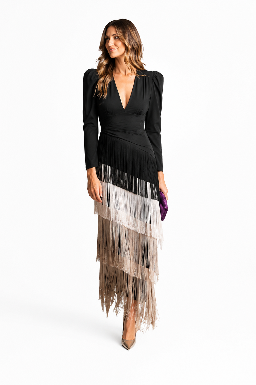 Vestido midi con flecos Alessia