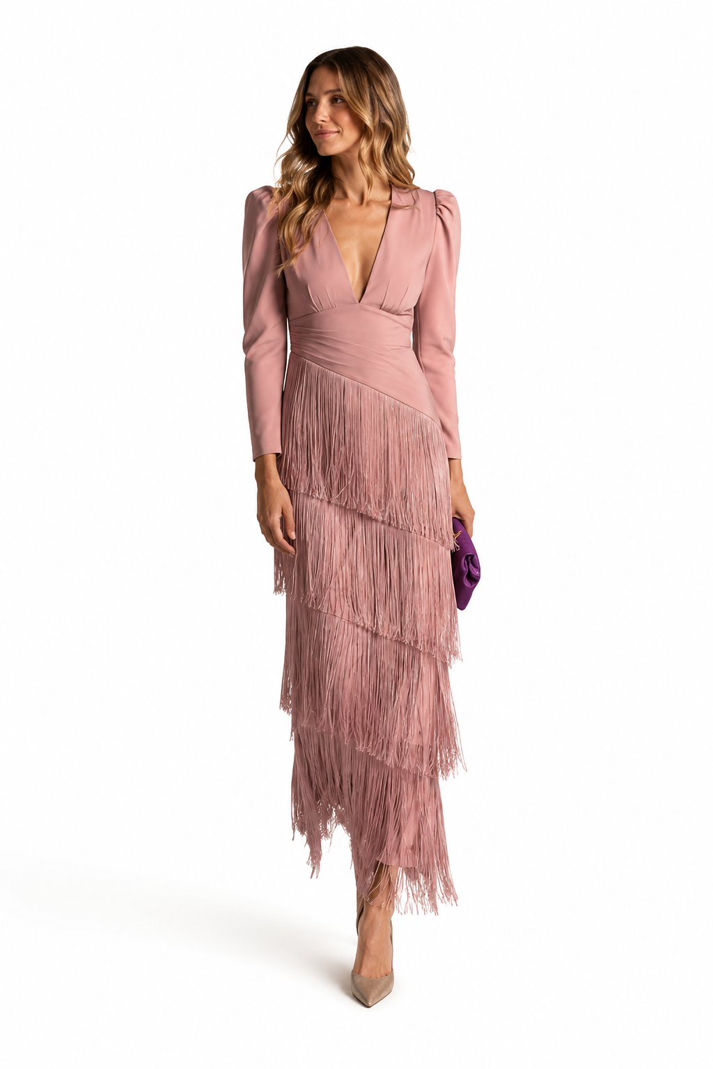 Vestido midi con flecos Alessia