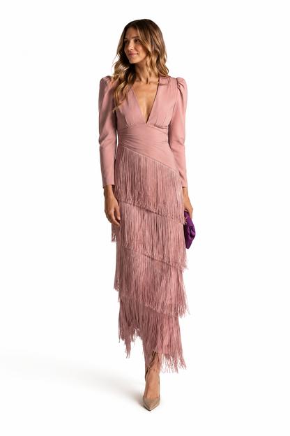 Vestido midi con flecos Alessia — vista 3