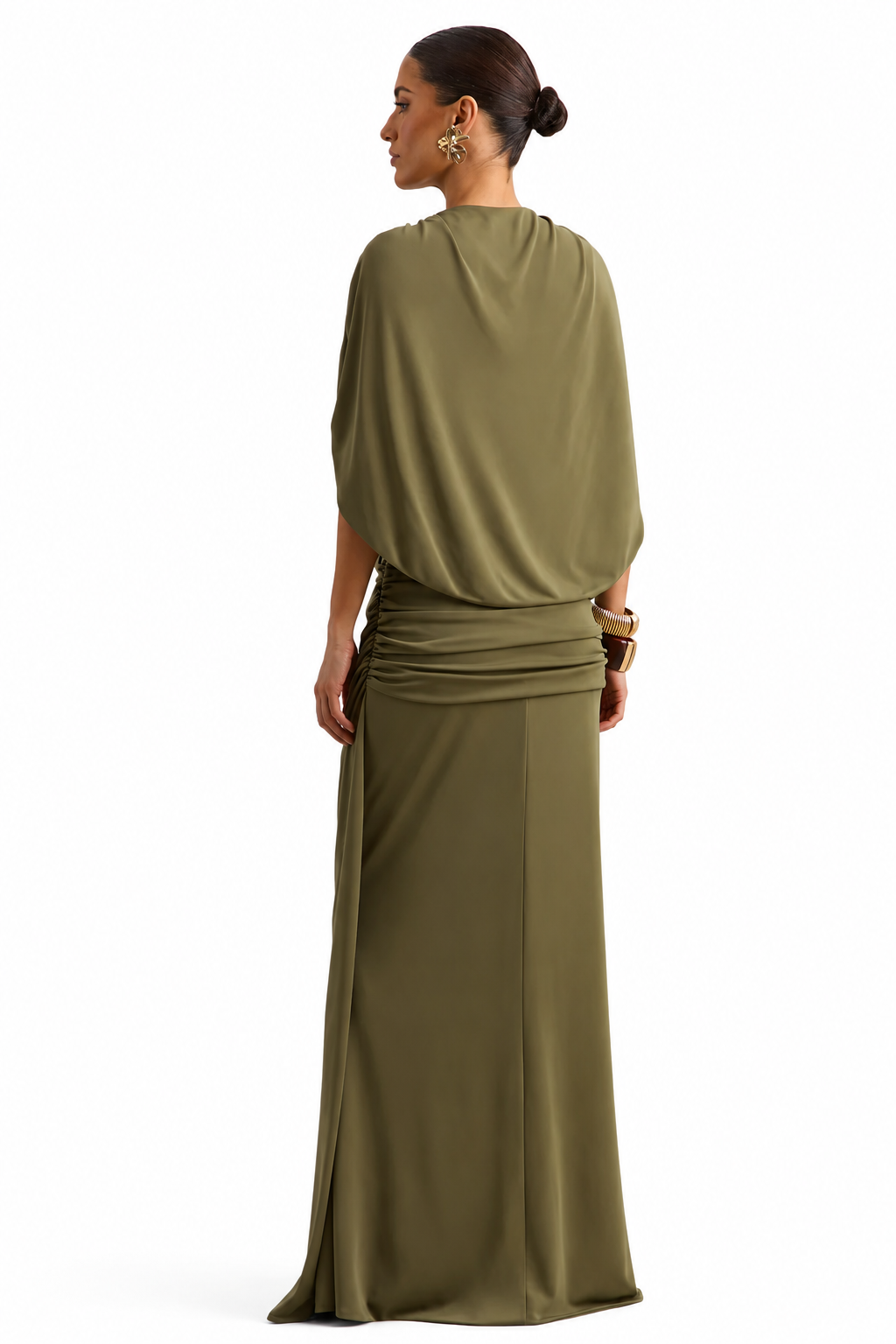 Marisea | Vestido Largo Verde de Escote Pronunciado con Mangas Capa