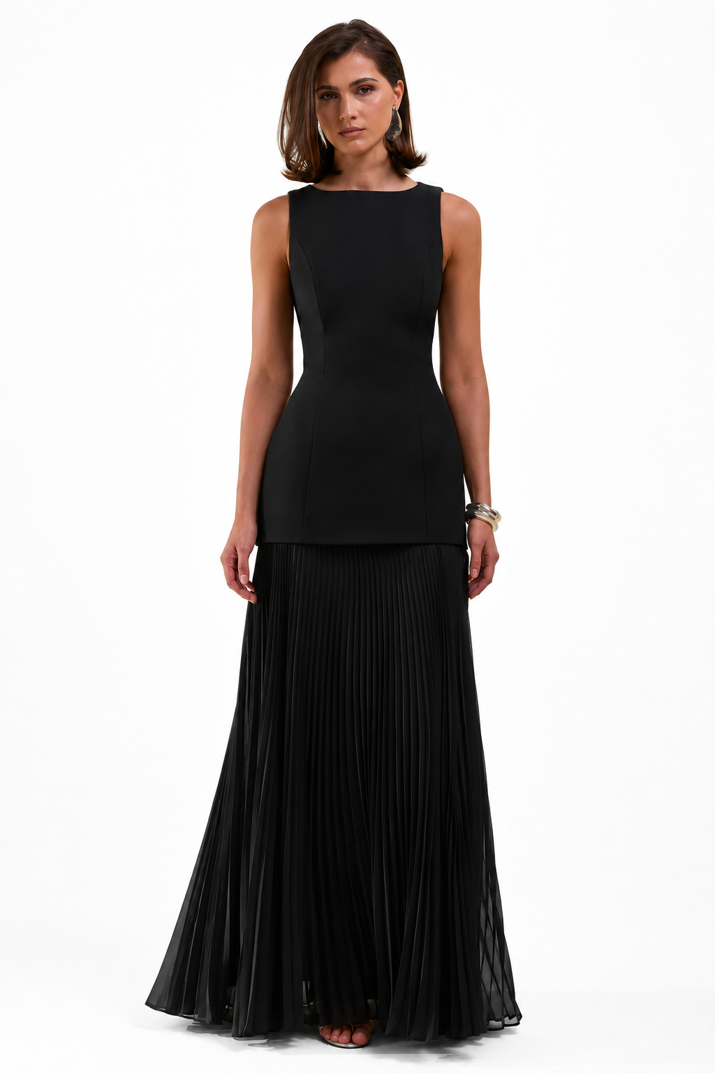 Hadley | Vestido Largo Negro Con Escote Barco Y Cintura Baja