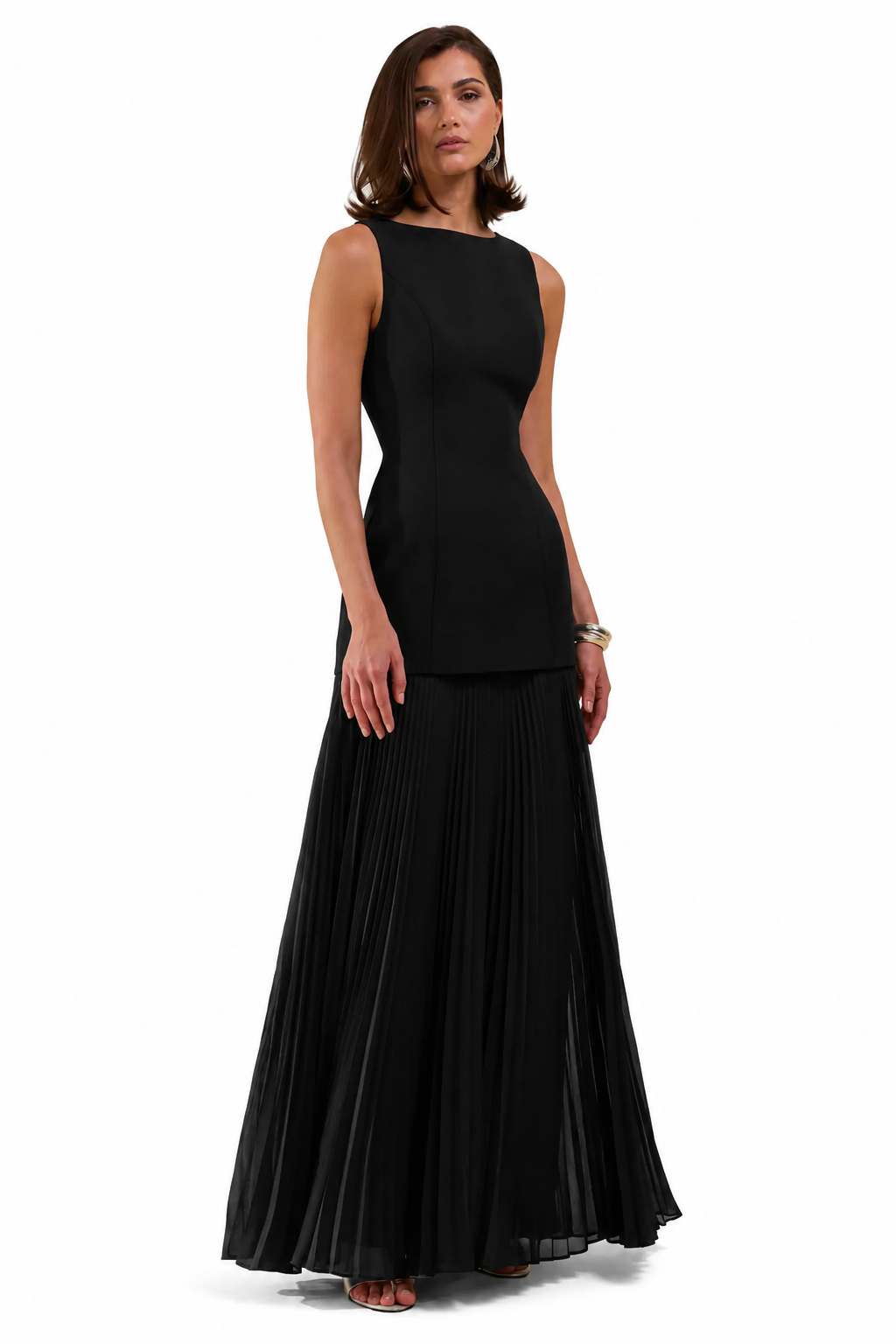 Hadley | Vestido Largo Negro Con Escote Barco Y Cintura Baja