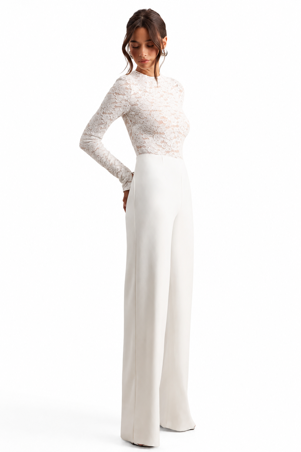 Romancea | Mono Blanco de Encaje con Cuello Alto