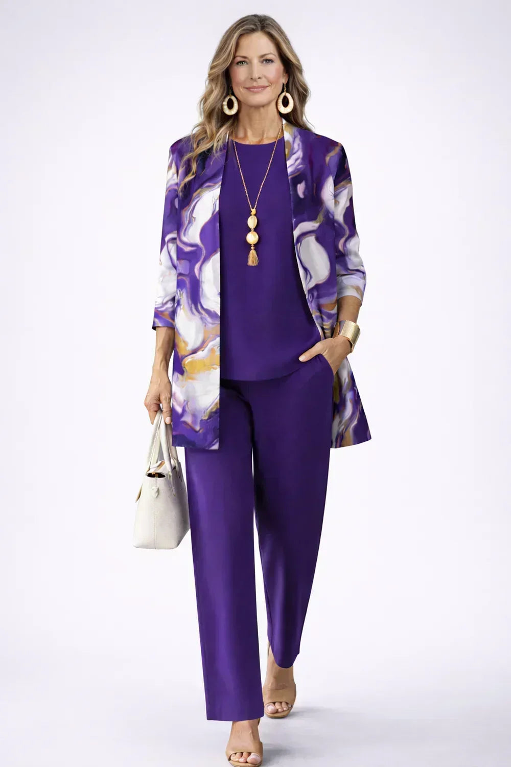 Serena | Conjunto de mujer 3 piezas morado y blanco