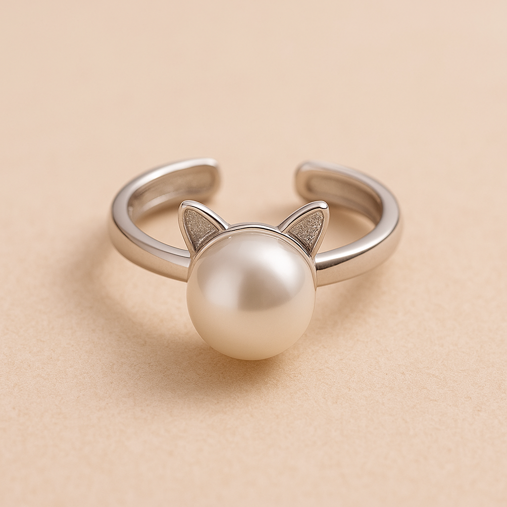 Collar de perla con gato — conjunto