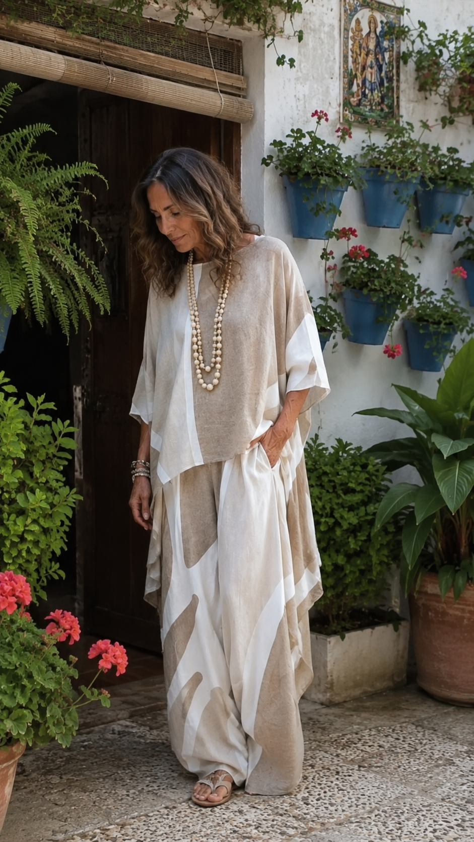 Maria | Top Drapeado y Pantalones de Pierna Ancha