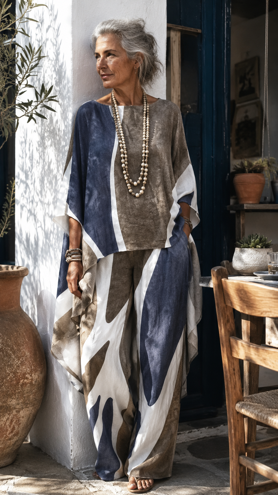 Maria | Top Drapeado y Pantalones de Pierna Ancha