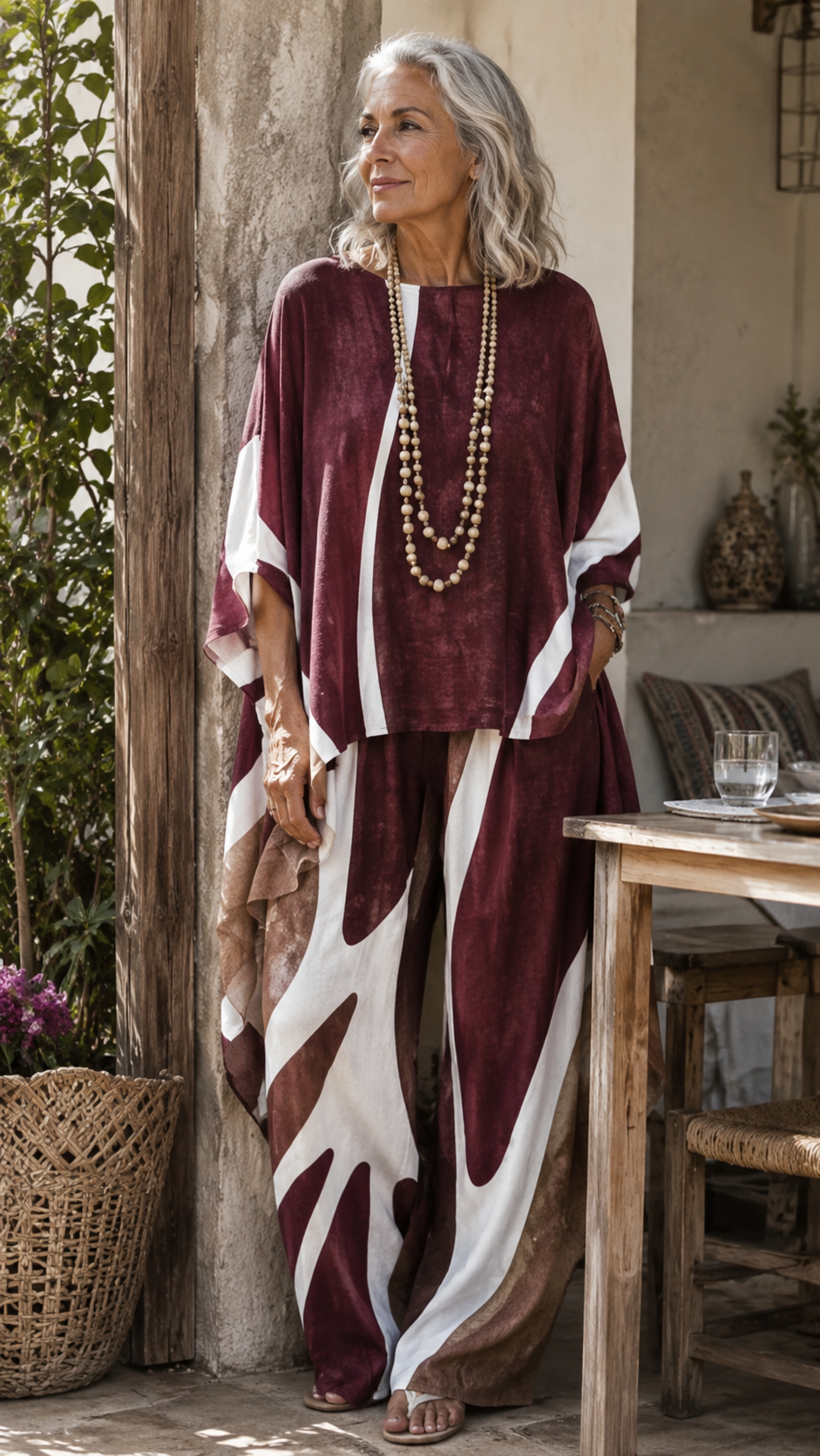 Maria | Top Drapeado y Pantalones de Pierna Ancha