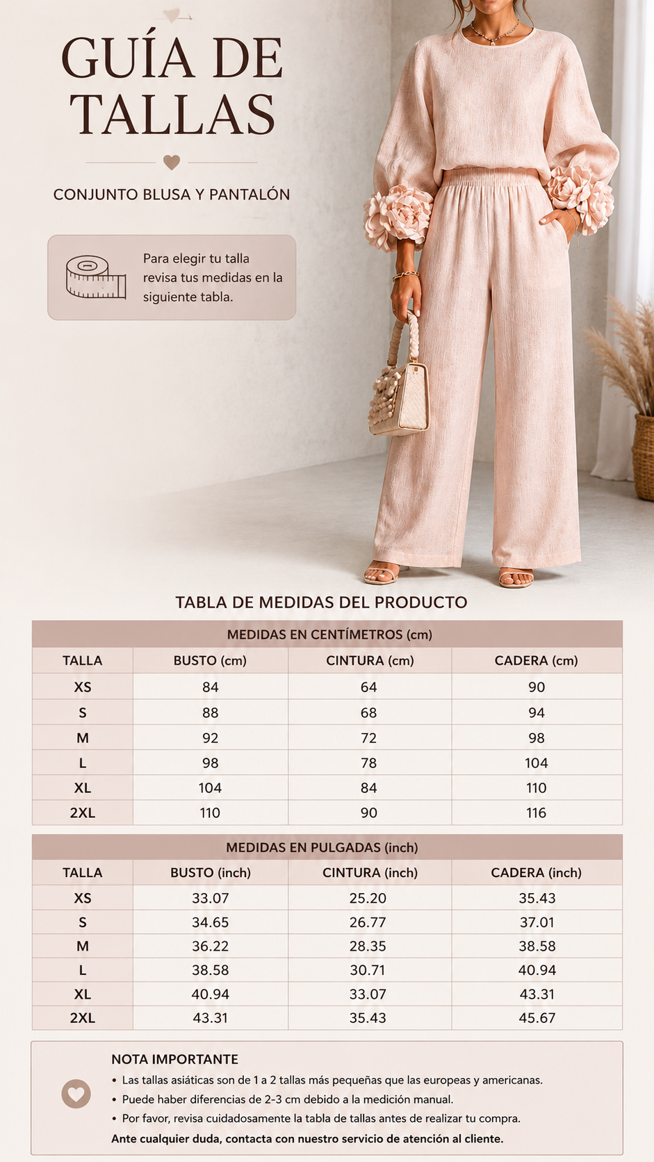 Rosa | Conjunto de Top con Puños Florales y Pantalones de Pierna Ancha