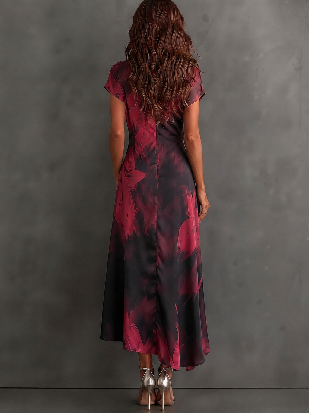 Ainhoa | Vestido midi cruzado con estampado abstracto rojo y negro