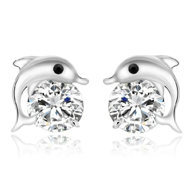Conjunto de joyería de delfines en plata de ley