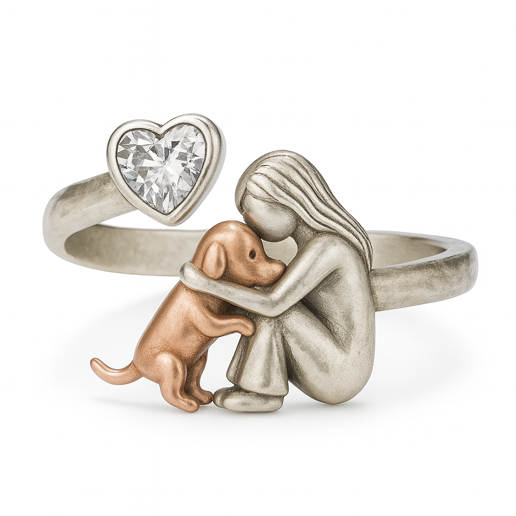 Anillo de corazón con circonita para amantes de perros